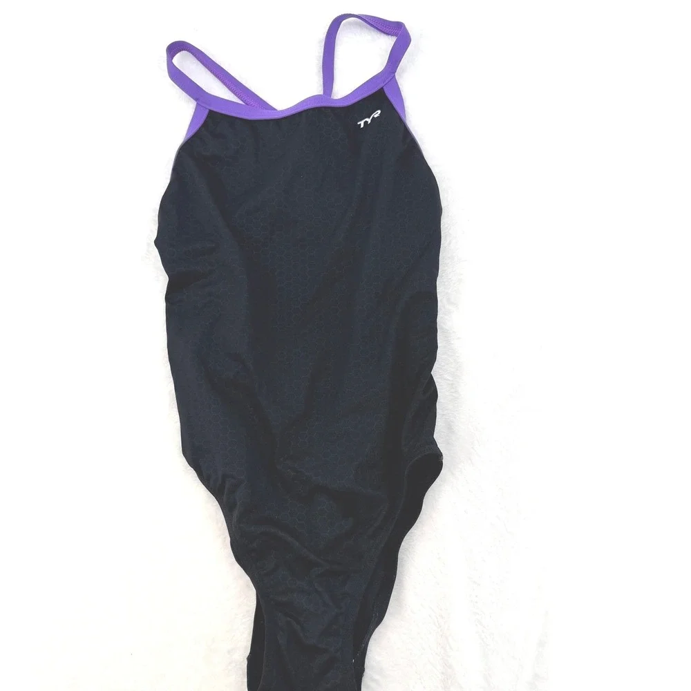 TYR Diamondfit One Piece Swimsuit Black Purple Hexagon Texture‎ Womens Size 32